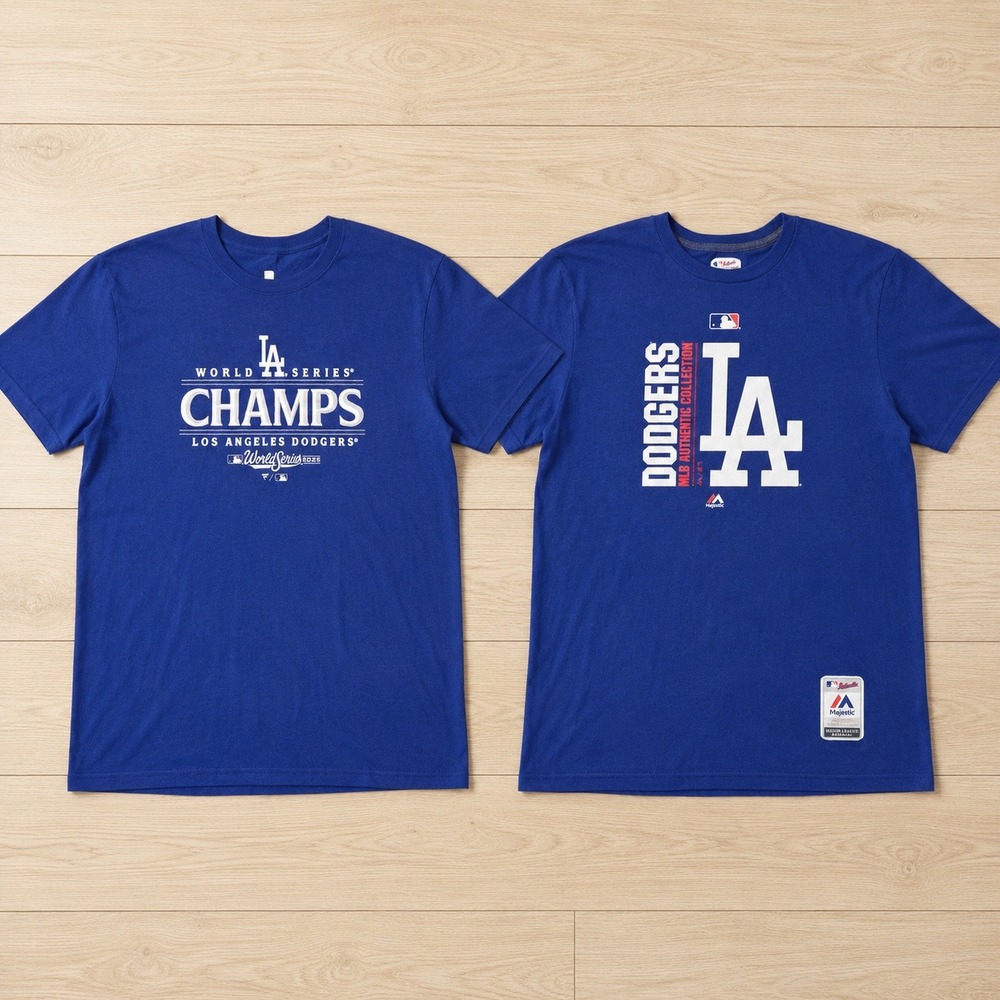 Los Angeles Dodgers XL T-Shirt Lot of 2 Fanatics Majestic World Series Champs
